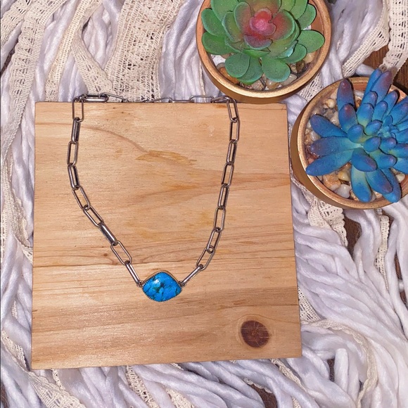 Turquoise & Sterling Silver Paper Clip Choker 🦋✨ - Picture 3 of 4